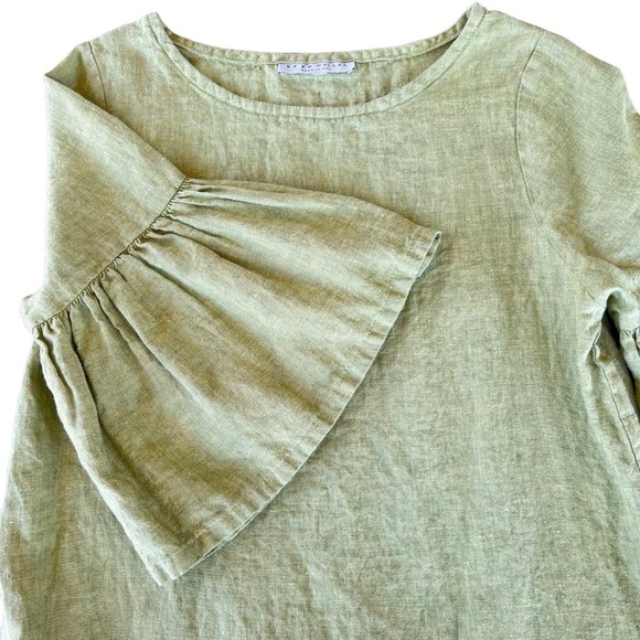 Bryn Walker Seraphina Dress 100% Linen Chartreuse Lagenlook Minimalist XS FLAW - Picture 9 of 15